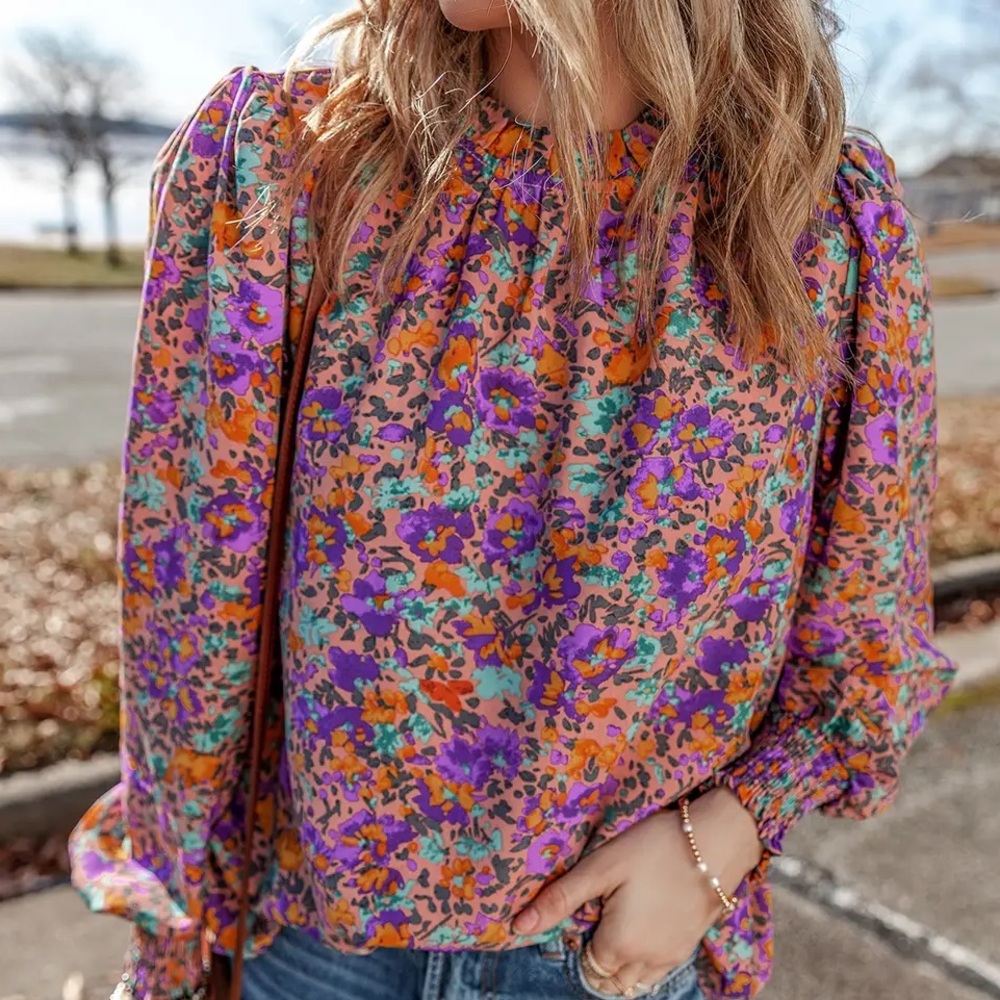 Sassy floral print frilled neck blouse